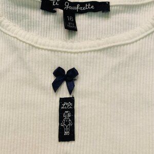 NEW LiLi Gaufrette Boutique Paris French Big Girls White Ribbed Bow Top Shirt